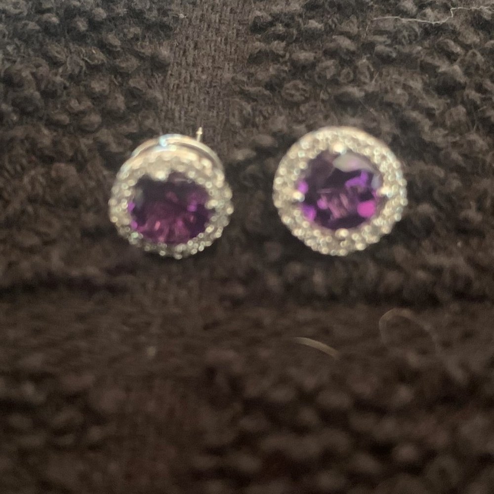 Purple Stone with Rhinestone Stud Earrings